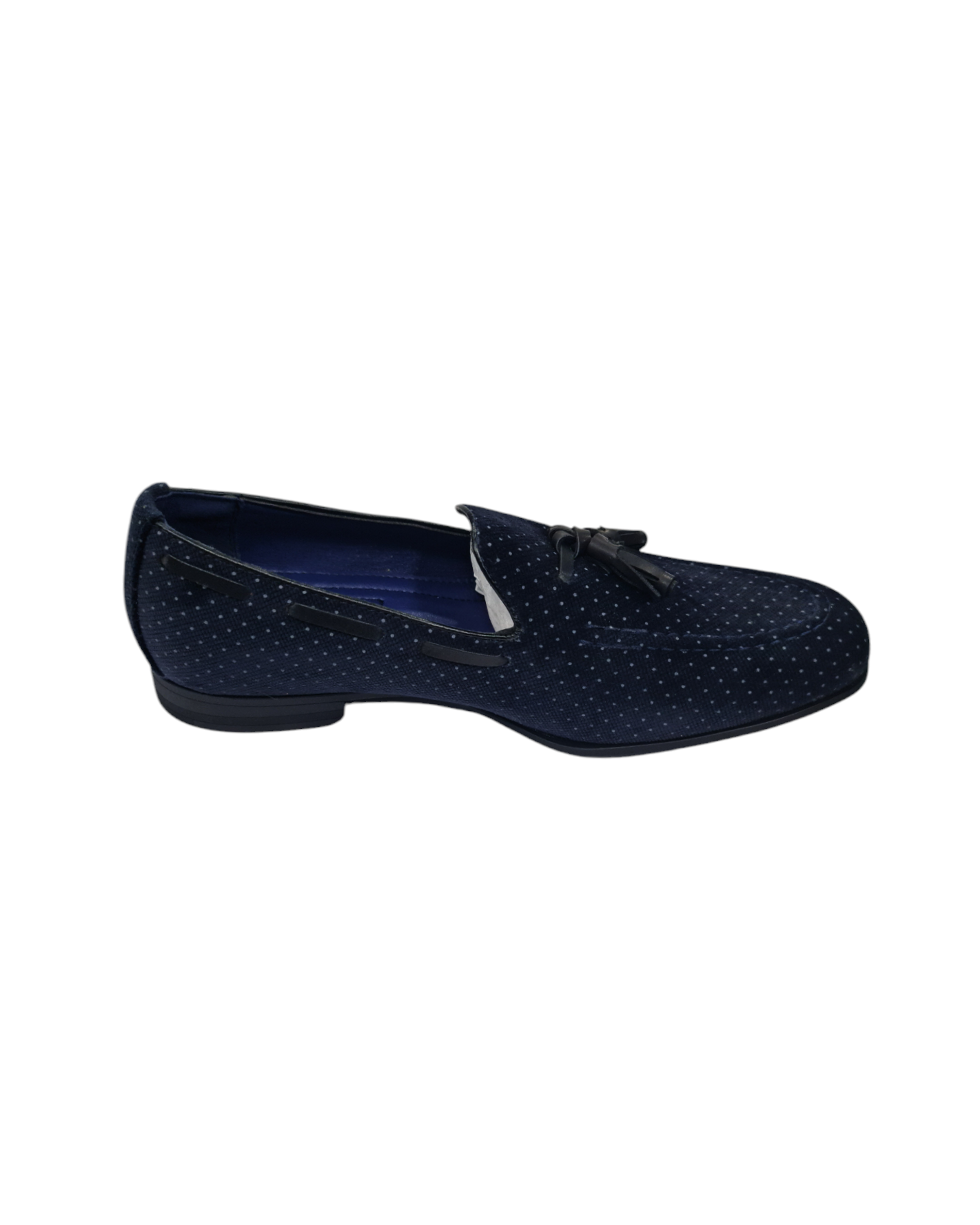 Mocassino elegante con nappine art vellutato a pois blu scuro