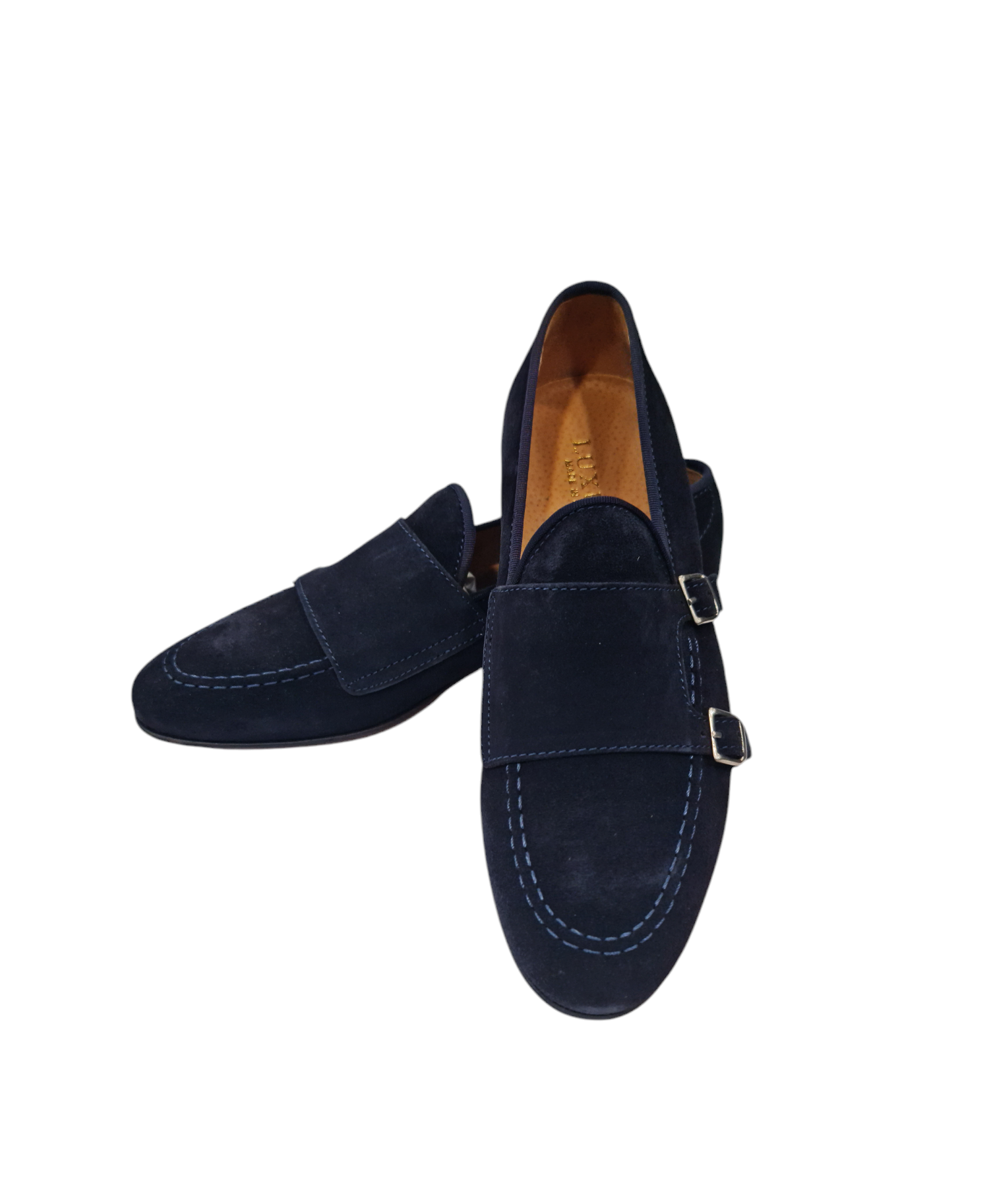 Mocassino elegante con doppia fibbia laterale art scamosciato blu scuro