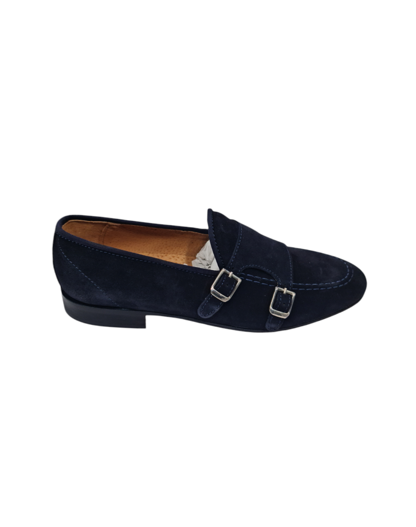 Mocassino elegante con doppia fibbia laterale art scamosciato blu scuro