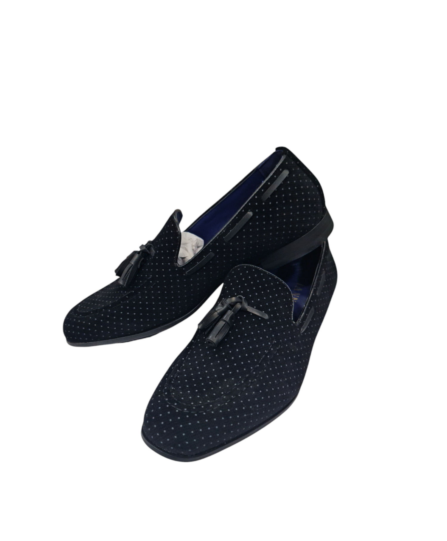Mocassino elegante con nappine art vellutato a pois nero