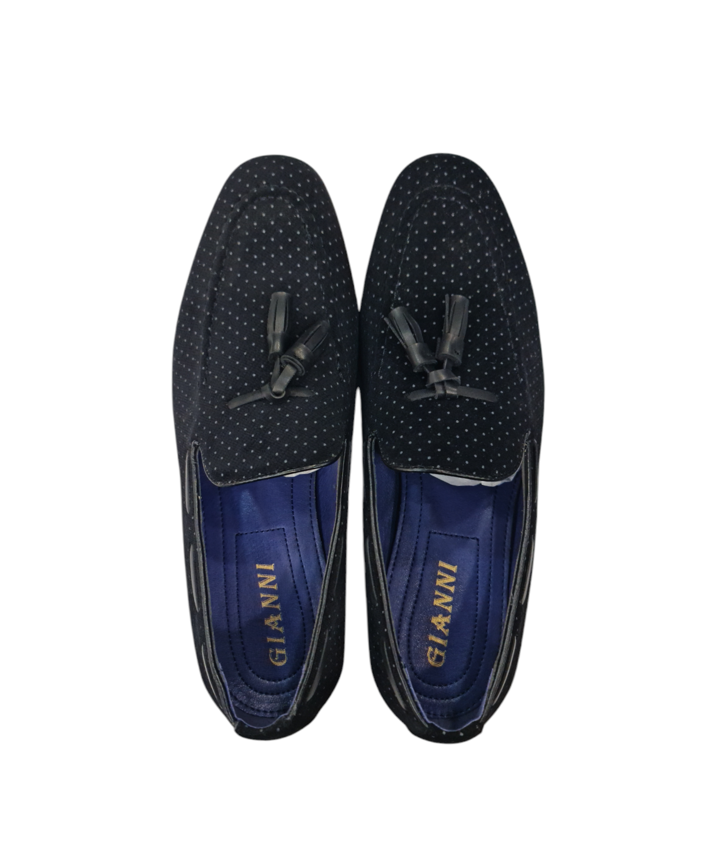Mocassino elegante con nappine art vellutato a pois nero