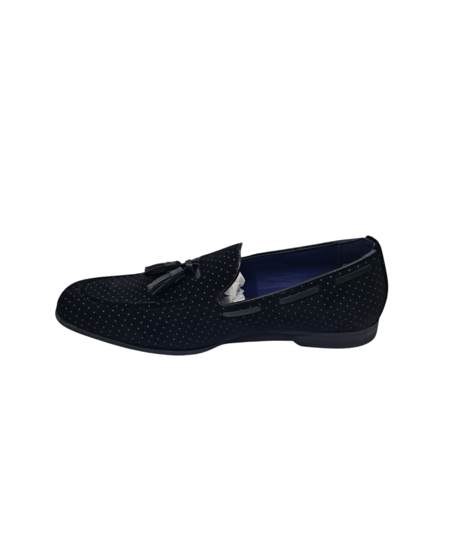 Mocassino elegante con nappine art vellutato a pois nero