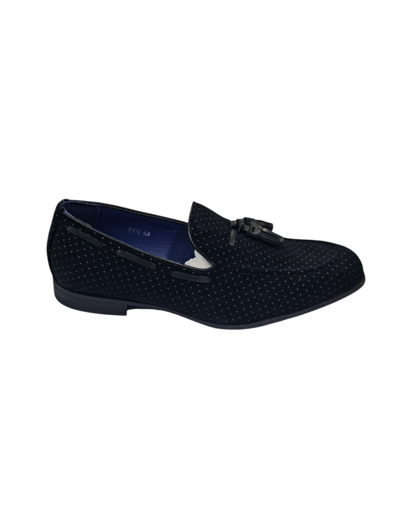 Mocassino elegante con nappine art vellutato a pois nero