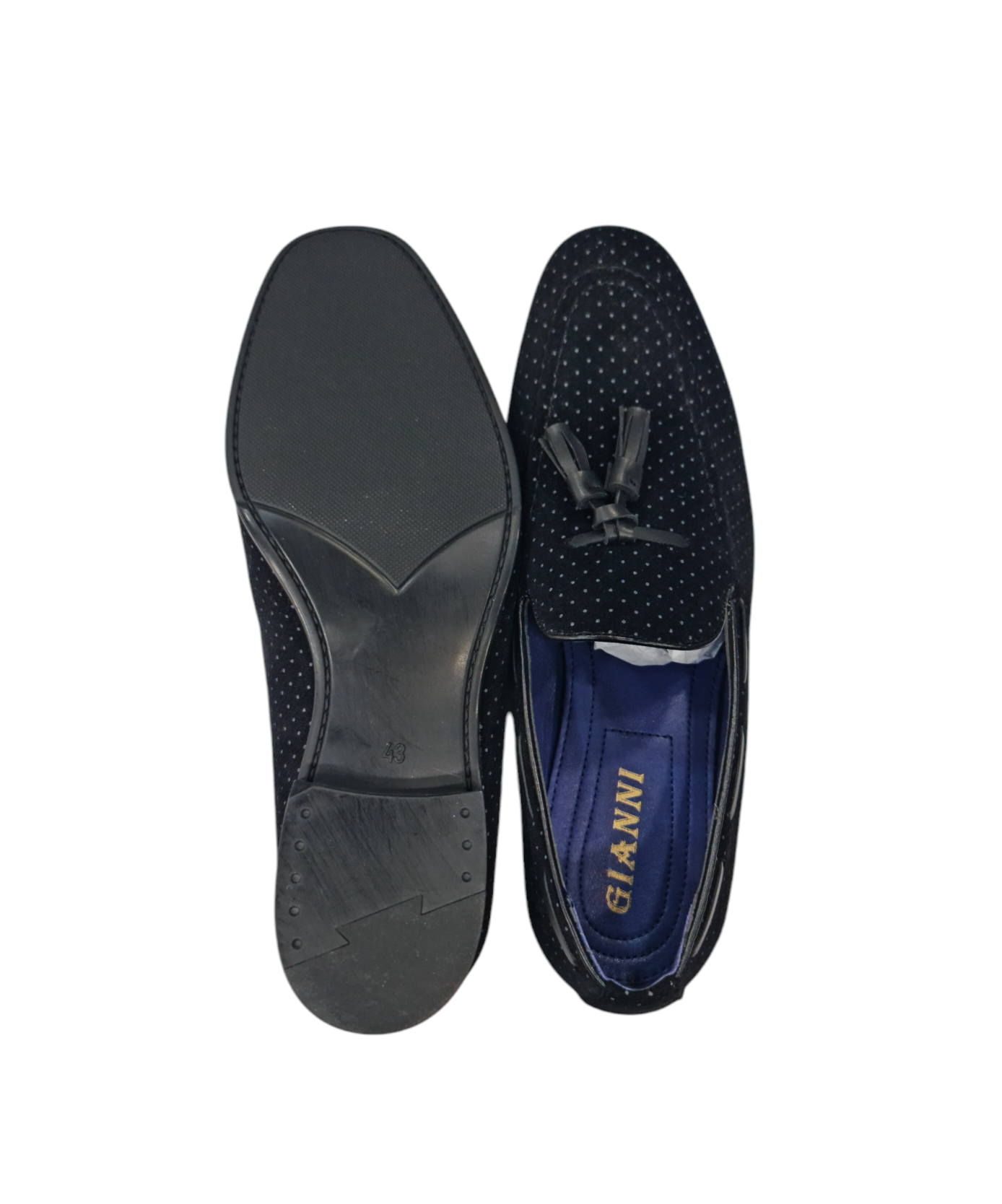 Mocassino elegante con nappine art vellutato a pois nero