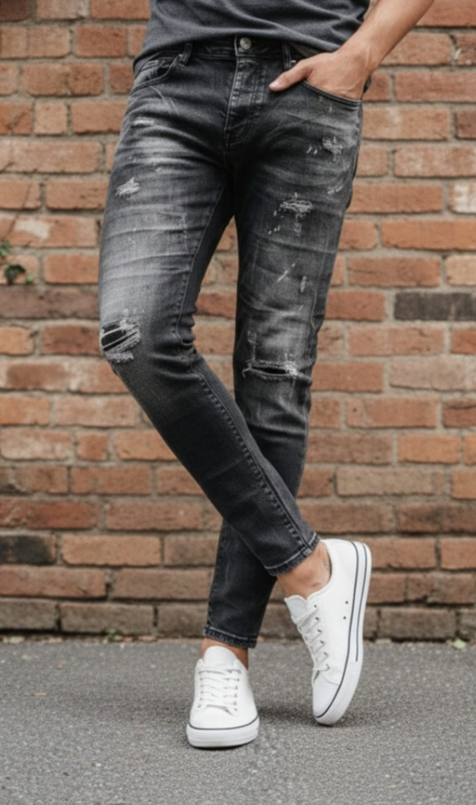 Jeans slim art. 818107 denim grigio scuro con rotture