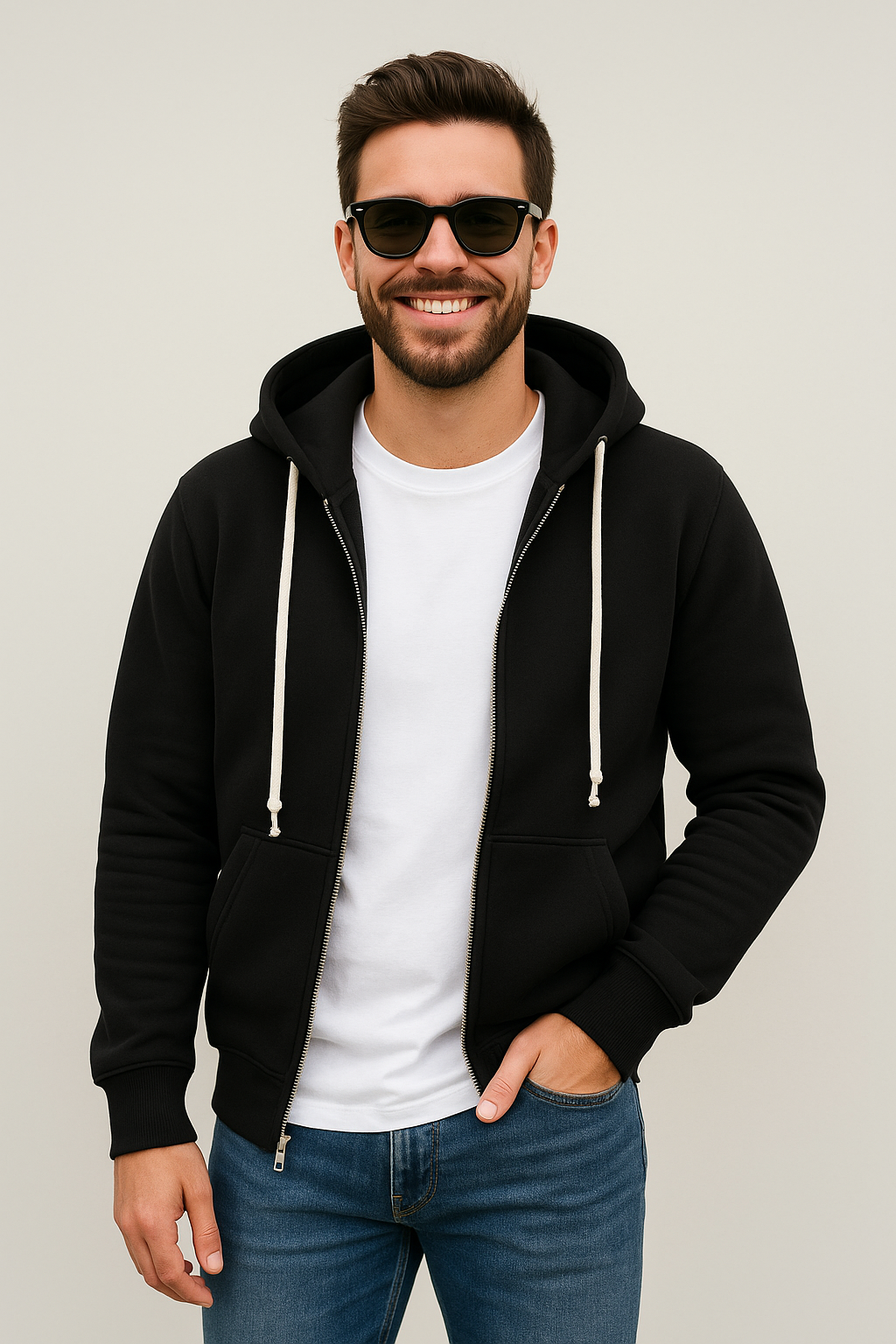 Felpa tinta unita nera con zip duca homme