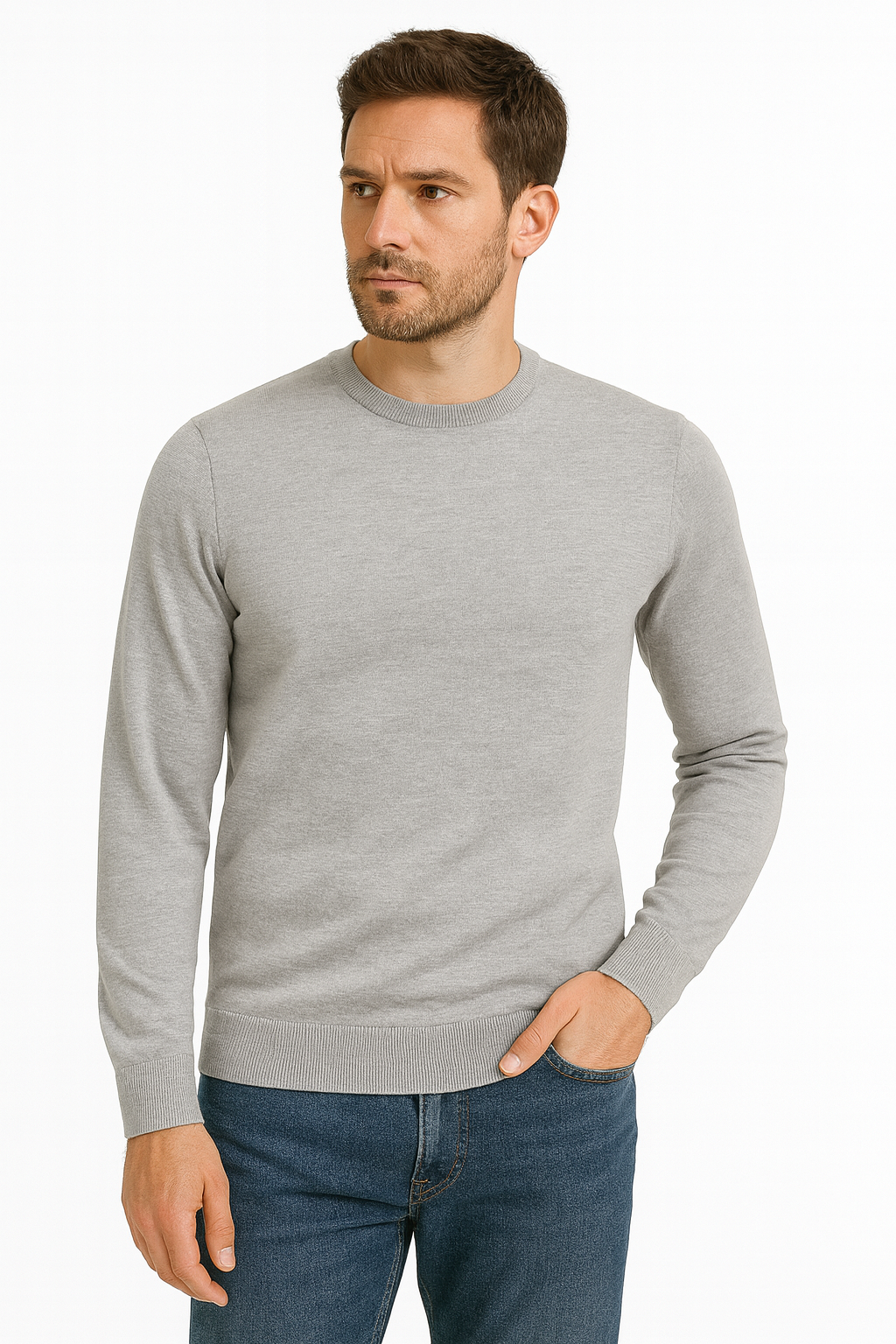 Maglia girocollo tinta unita grigia chiara