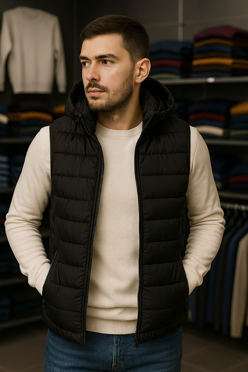 Piumino smanicato nero