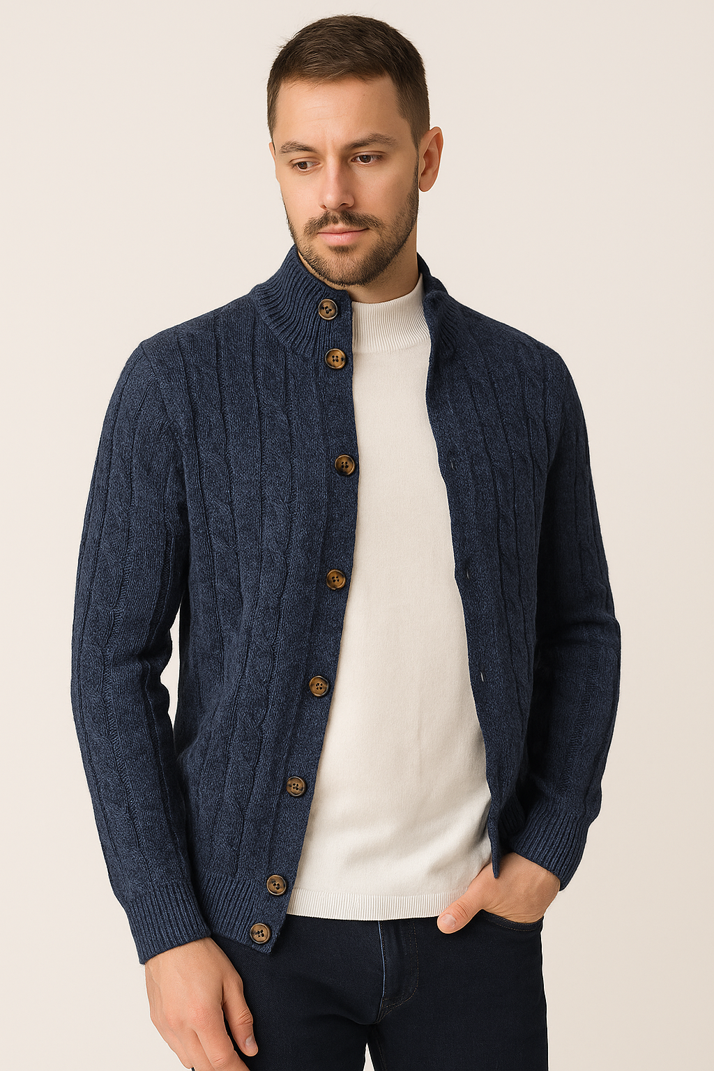 Cardigan con bottoni mouliné blu scuro
