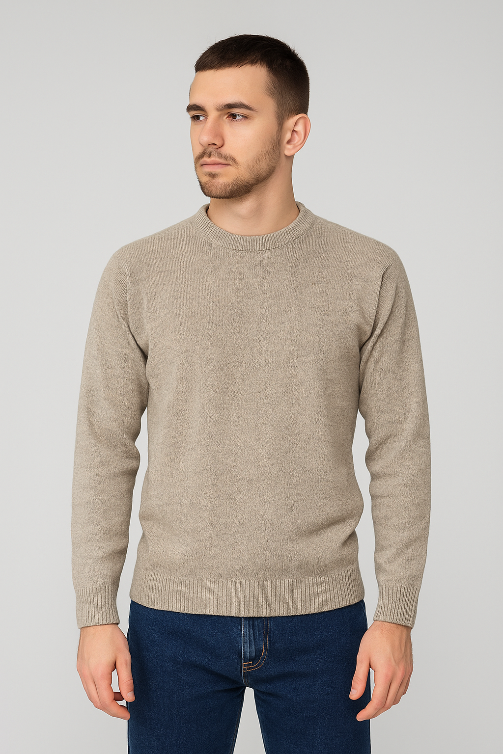 Maglia girocollo tinta unita mouliné beige