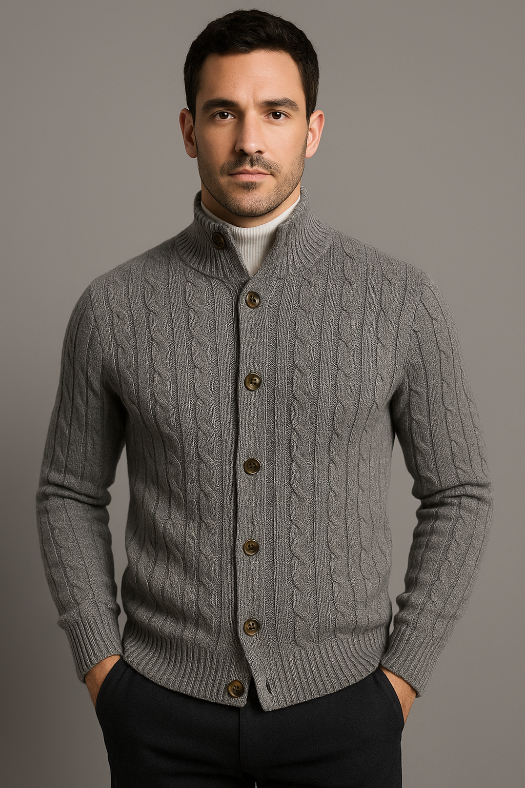 Cardigan con bottoni mouliné grigio