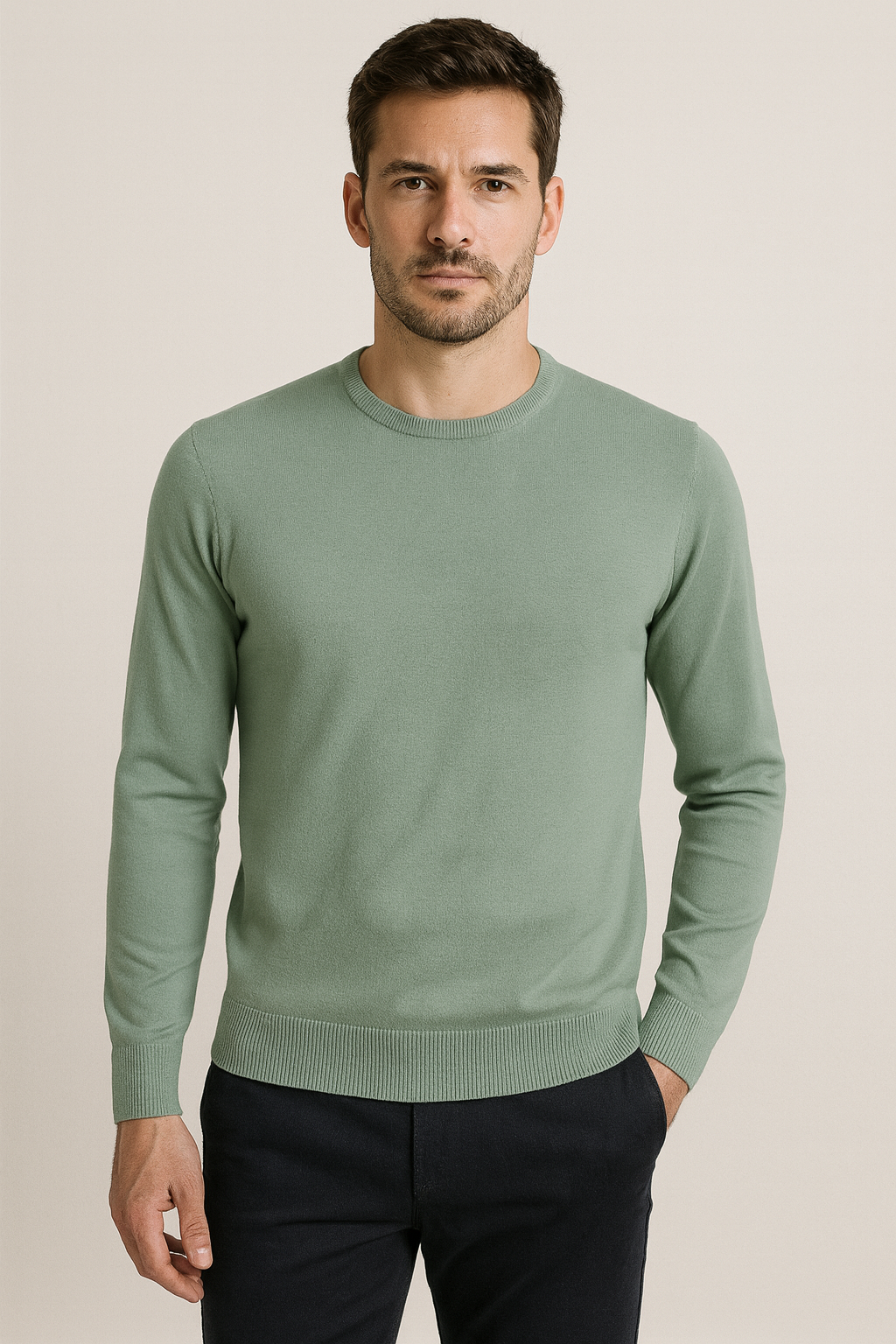 Maglia girocollo tinta unita verde acqua marina