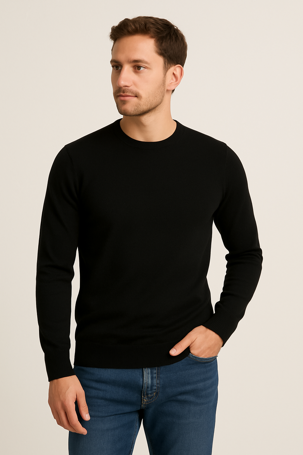 Maglia girocollo tinta unita nera