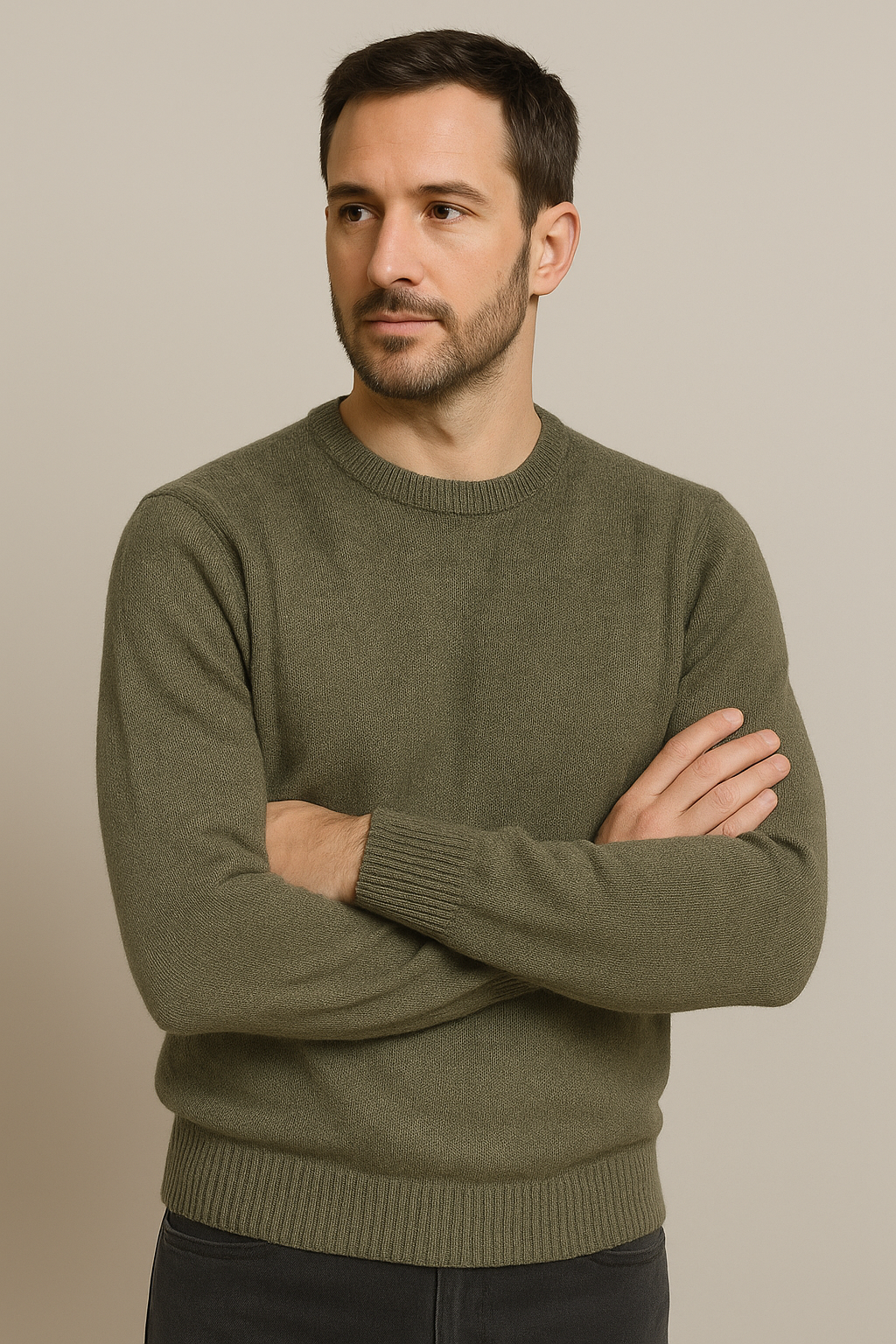 Maglia girocollo tinta unita mouliné verde