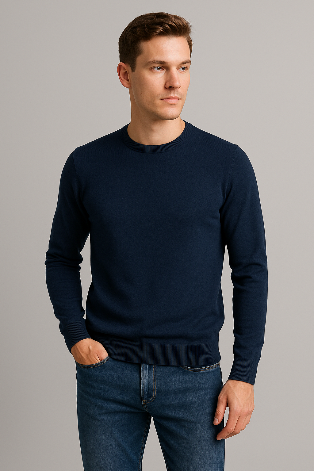 Maglia girocollo tinta unita blu scura
