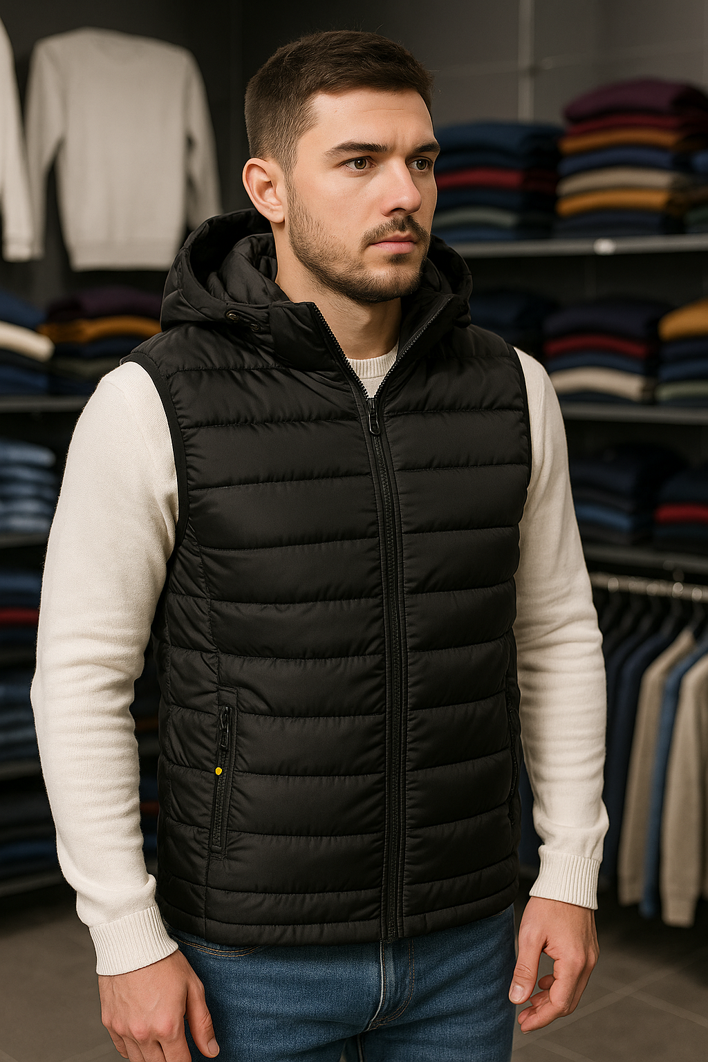 Piumino smanicato nero