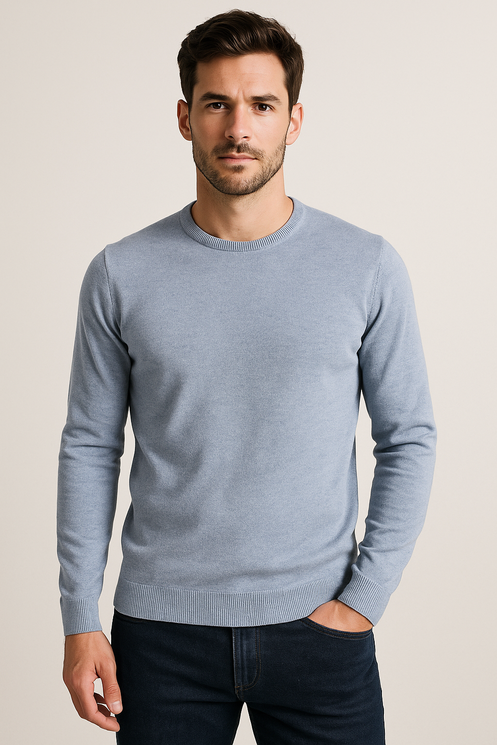 Maglia girocollo tinta unita celeste chiaro
