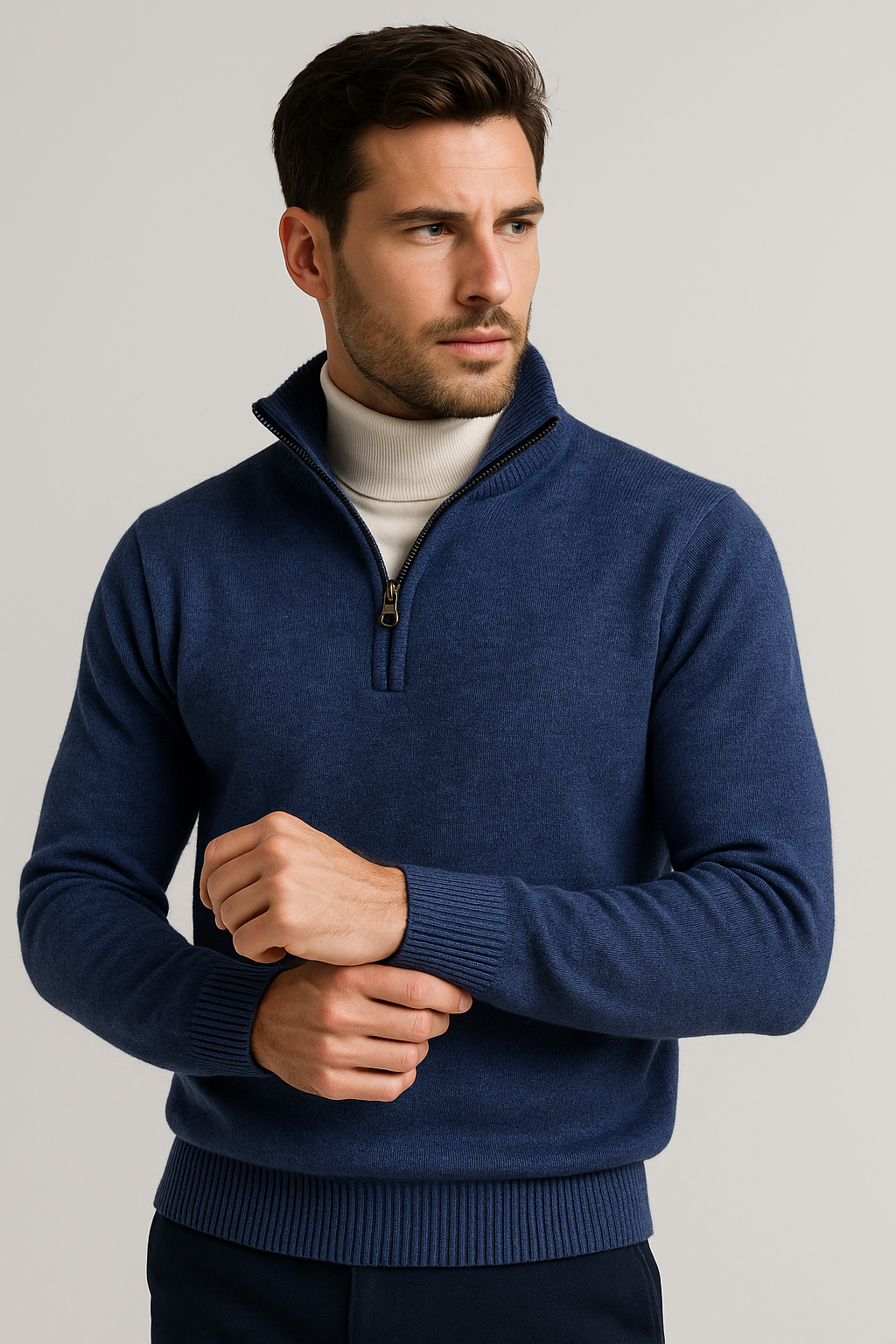 Maglione tinta unita con mezza zip frontale blu scuro