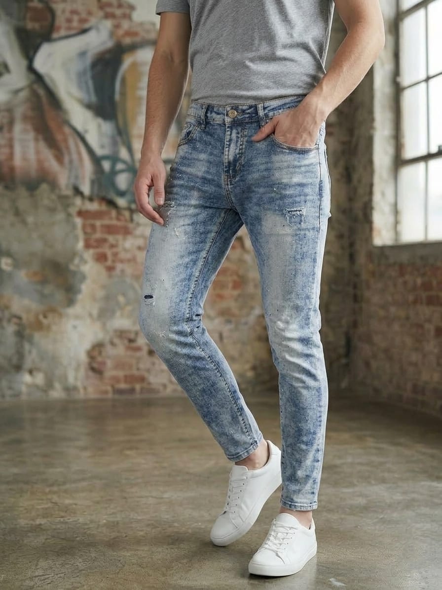 Jeans slim con rotture art vip049 denim chiaro